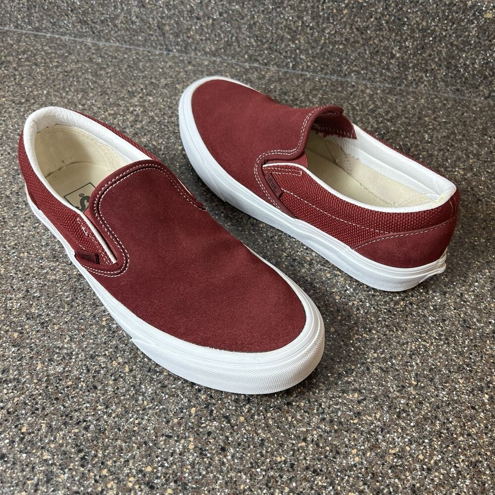 Vans Classic Slip On Skate Shoes Suede/Fabric Burgundy Womens 9 Sneaker Mens 7.5